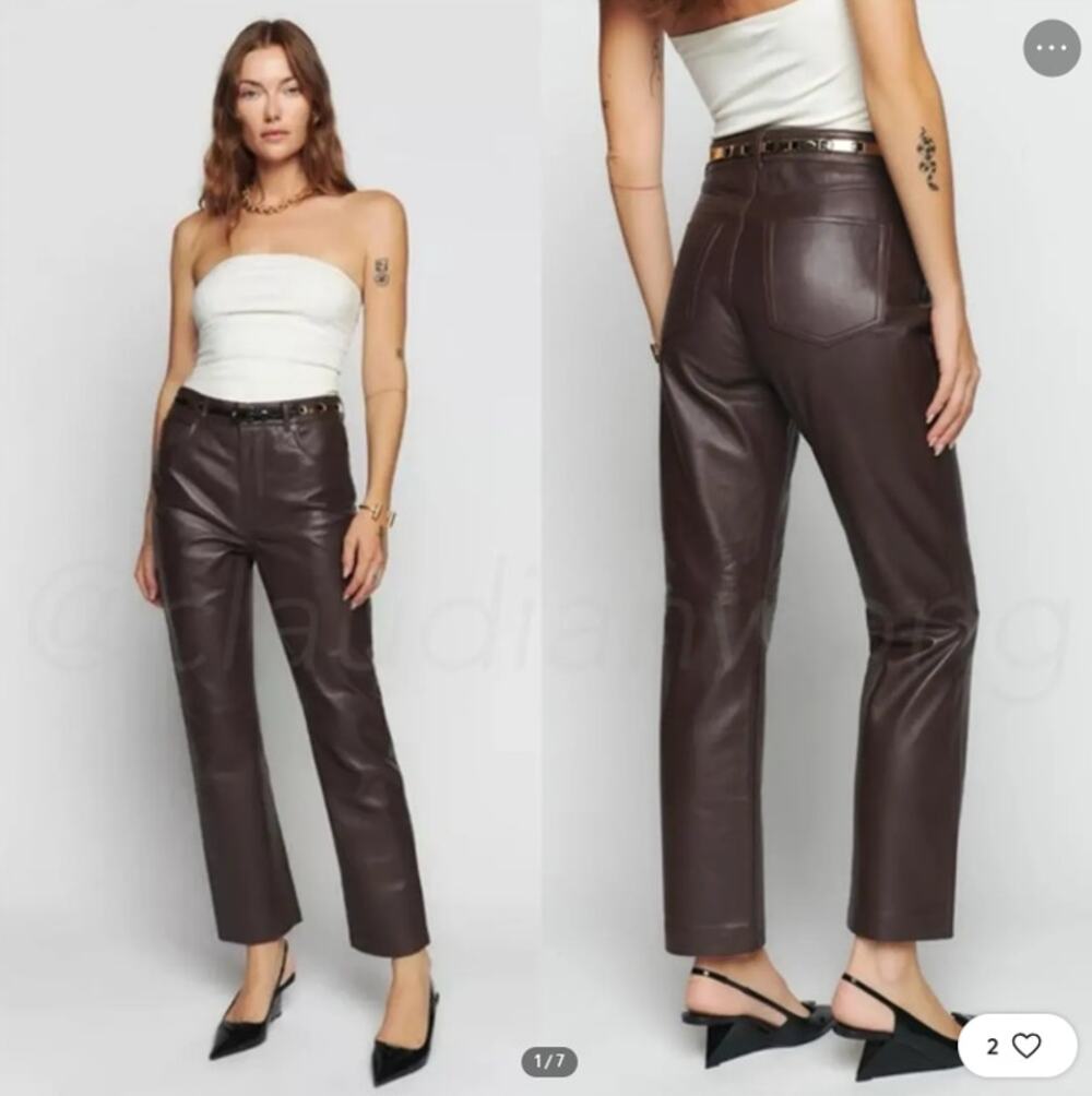 Reformation Pants 2 Veda Cynthia Lamb Leather Straight in Chocolate Brown